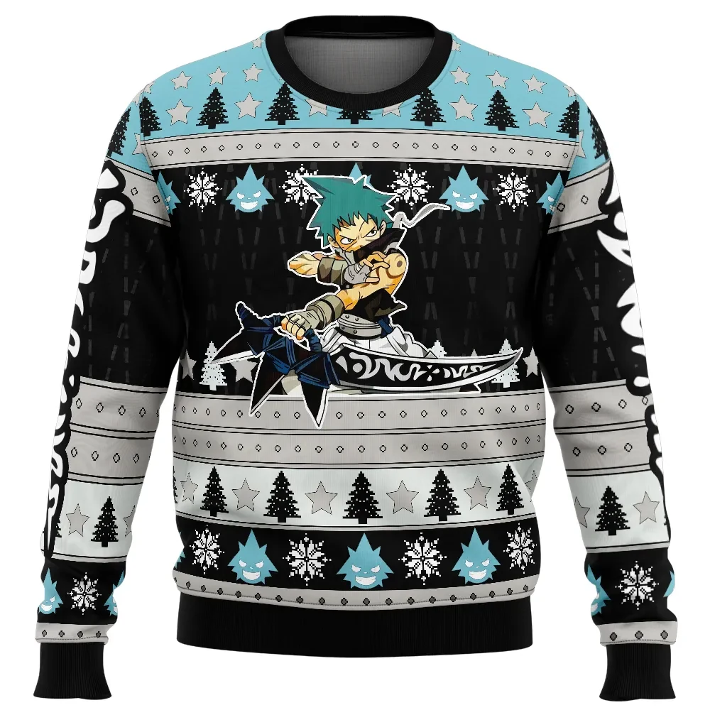 Black Star Soul Eater Ugly Christmas Sweater, Black Star and Tsubaki Anime Holiday Sweater, Unisex Xmas Sweatshirt, Gift for Soul Eater Fans