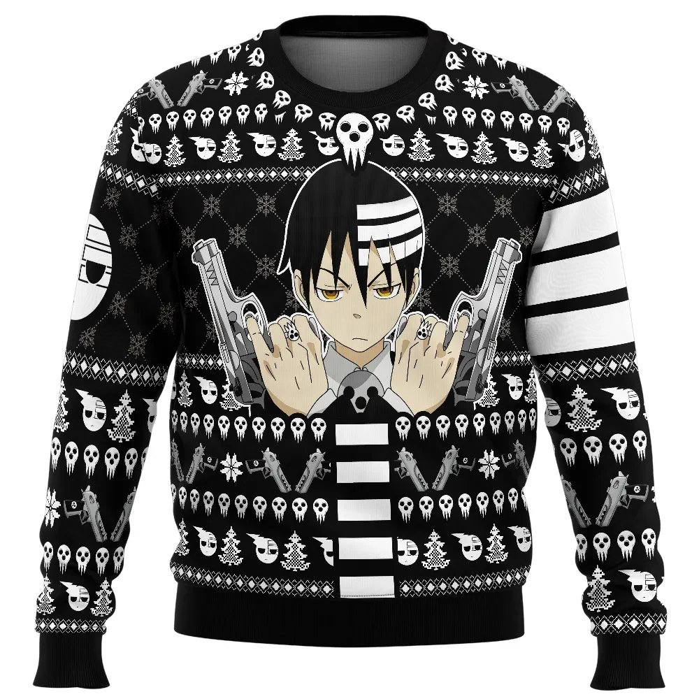 Death The Kid Soul Eater Ugly Christmas Sweater, Shinigami Anime Holiday Sweater, Black and White Anime Xmas Gift for Otaku Fans