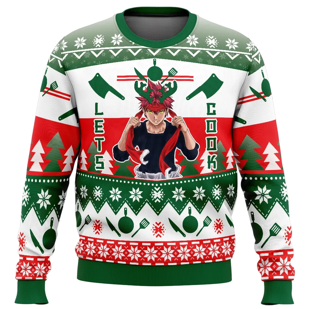 Let's Cook Food Wars Ugly Christmas Sweater, Soma Yukihira Shokugeki no Soma Holiday Sweater, Unisex Anime Xmas Gift for Cooking Fans