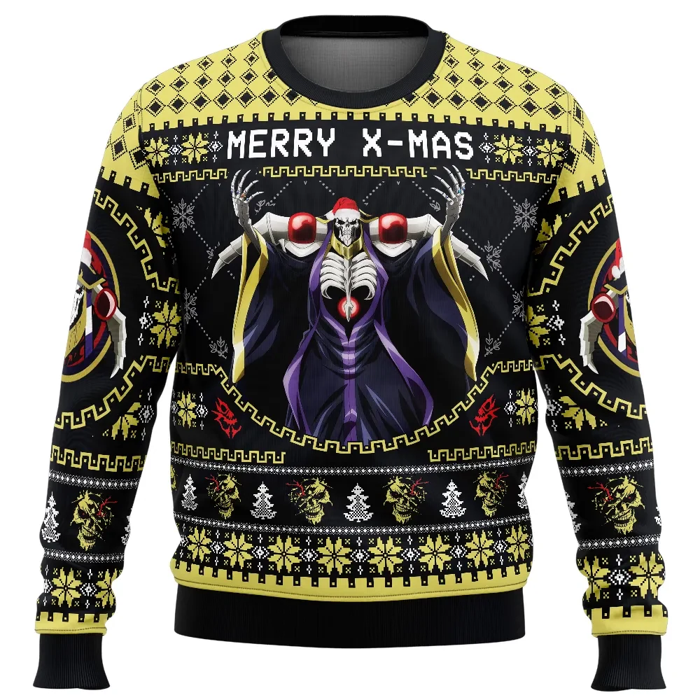 Merry X-Mas Ainz Ooal Gown Overlord Ugly Christmas Sweater, Sorcerer King Anime Holiday Sweatshirt, Unisex Xmas Gift for Dark Fantasy Fans