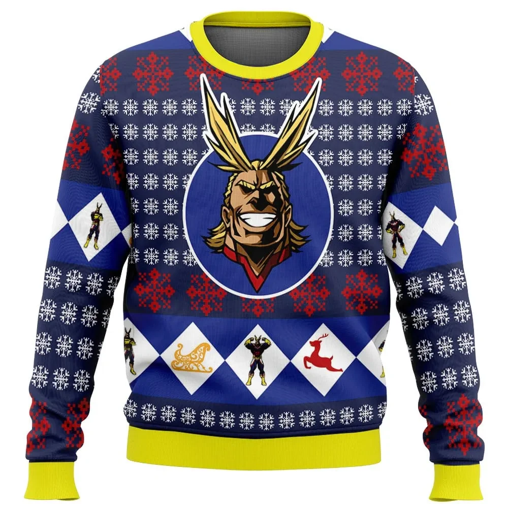 All Might My Hero Academia Ugly Christmas Sweater, Plus Ultra Symbol of Peace Holiday Sweater, MHA Anime Xmas Gift for Hero Fans