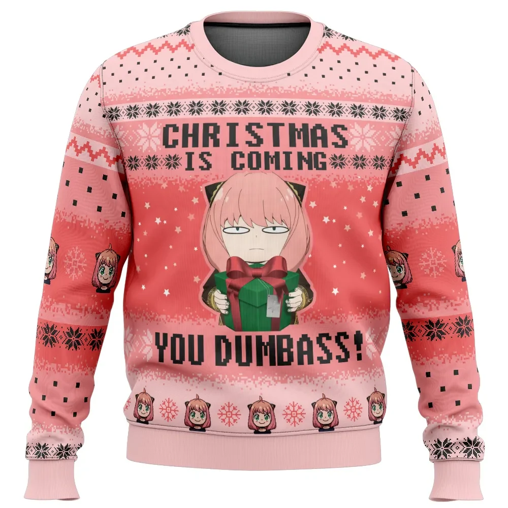 Christmas Is Coming You Dumbass Anya Forger Spy x Family Ugly Christmas Sweater, Anime Holiday Sweater, Unisex Xmas Jumper