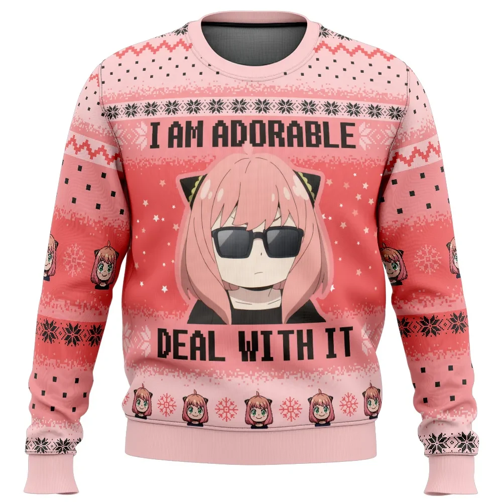 I Am Adorable Deal With It Spy x Family Ugly Christmas Sweater, Anya Forger Anime Holiday Sweater, Xmas Jumper