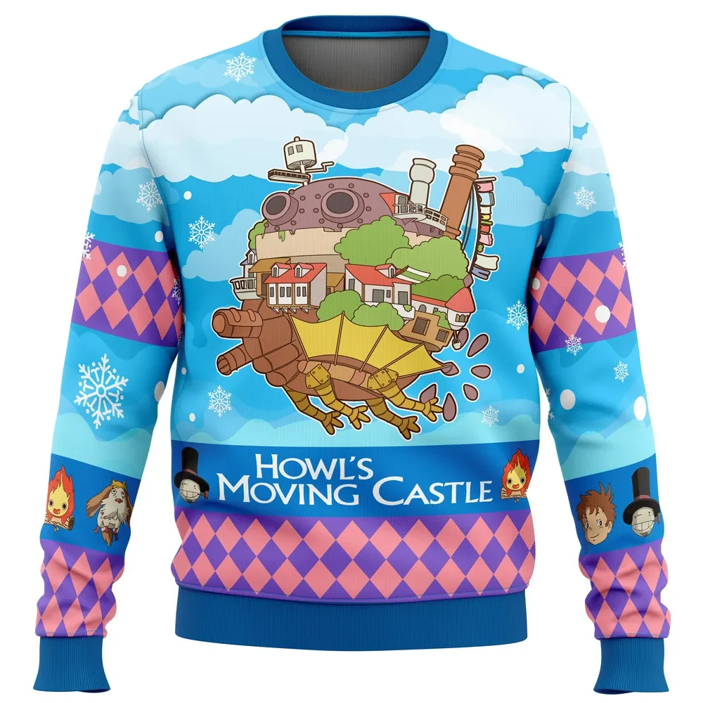 Christmas Castle Howl's Moving Castle Ugly Christmas Sweater, Studio Ghibli Calcifer Holiday Sweater, Unisex Anime Xmas Gift for Ghibli Fans