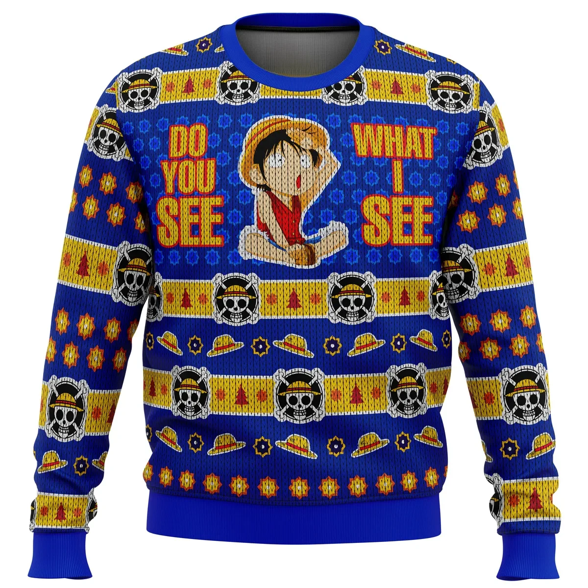 Do You See What I See Monkey D Luffy One Piece Ugly Christmas Sweater, Anime Holiday Sweater, Straw Hat Pirates Xmas Gift for Fans