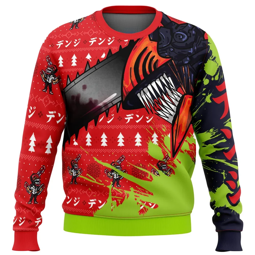Hybrid Form Denji Chainsaw Man Ugly Christmas Sweater, Chainsaw Devil Anime Holiday Sweater, Unisex All Over Print Xmas Sweatshirt, Manga Gift