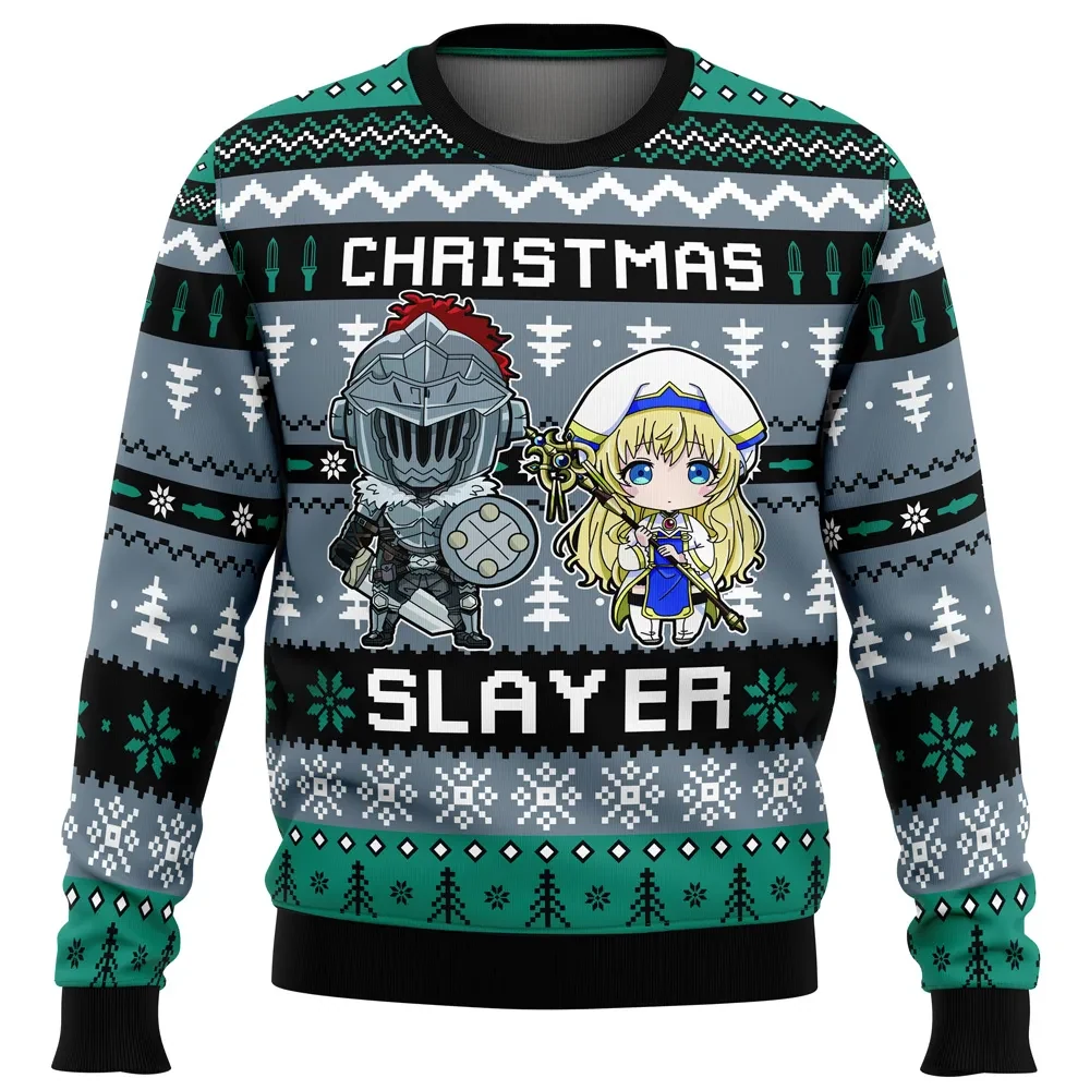 Christmas Slayer Goblin Slayer and Priestess Ugly Christmas Sweater, Goblin Slayer Anime Holiday Sweater, Unisex Xmas Jumper