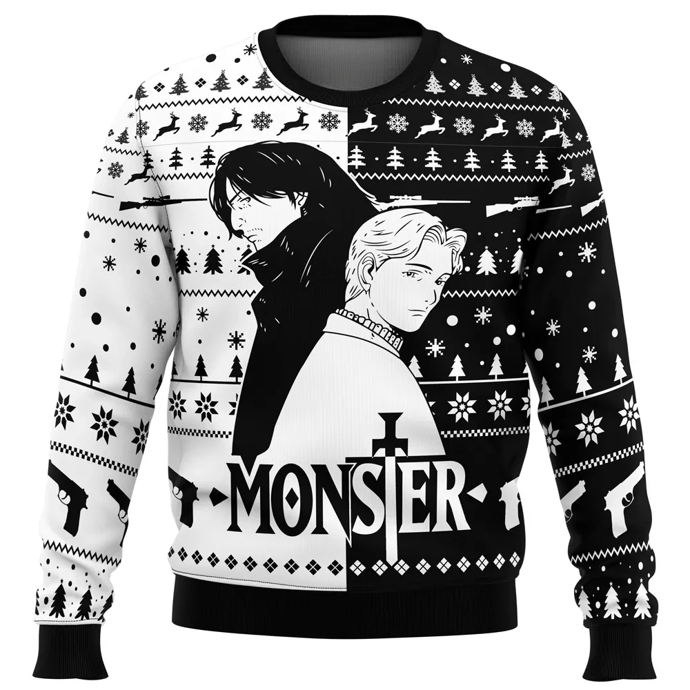 Kenzo Tenma and Johan Liebert Monster Ugly Christmas Sweater, Psychological Thriller Anime Holiday Sweater, Unisex Xmas Gift for Fans