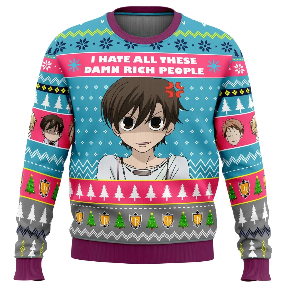 I Hate All These Damn Rich People Ouran High School Host Club Ugly Christmas Sweater, Haruhi Anime Holiday Sweater, Xmas Jumper