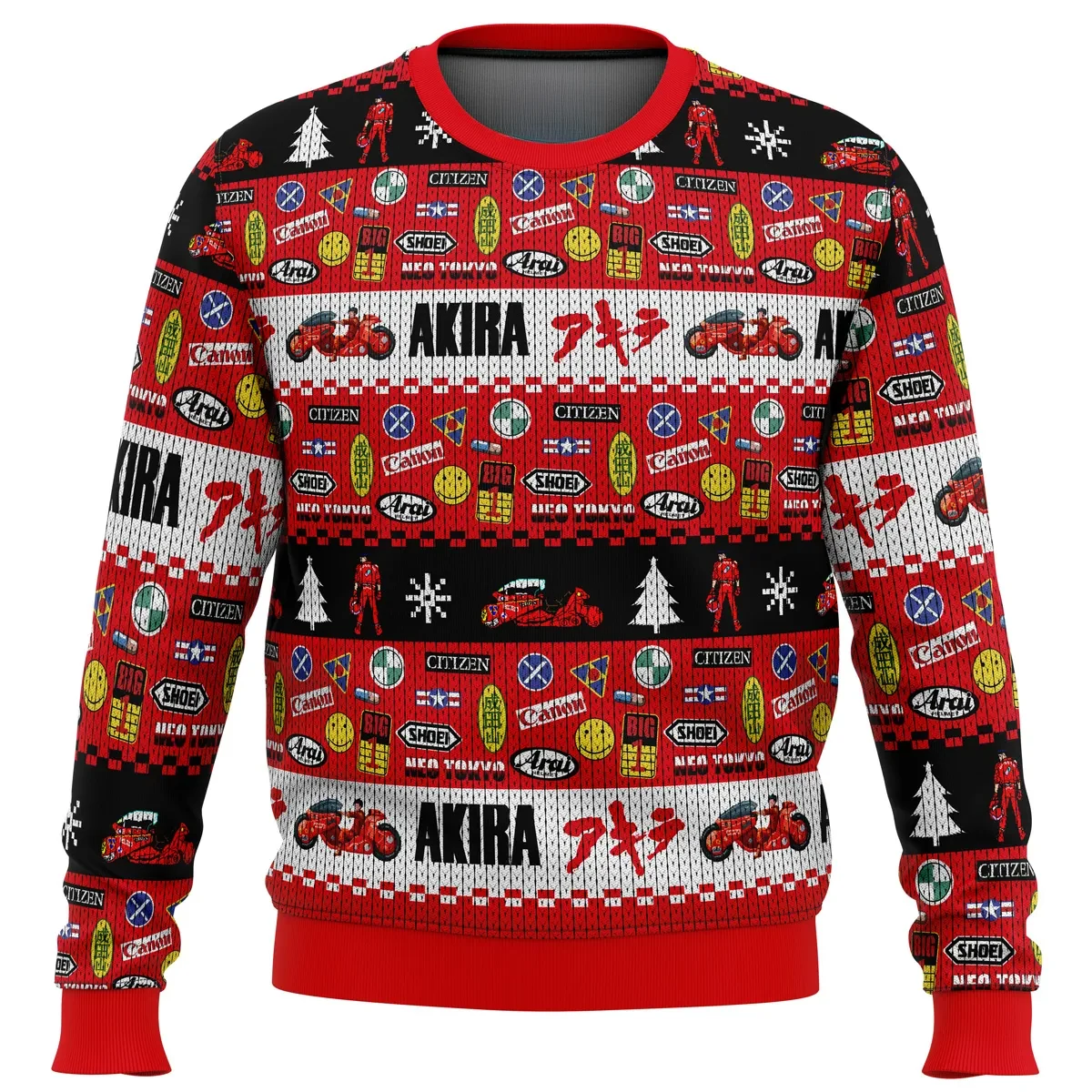 Akira Bike Decals Ugly Christmas Sweater, Kaneda Motorcycle Holiday Sweater, Anime Xmas Gift, Neo Tokyo Retro Manga Unisex Pullover