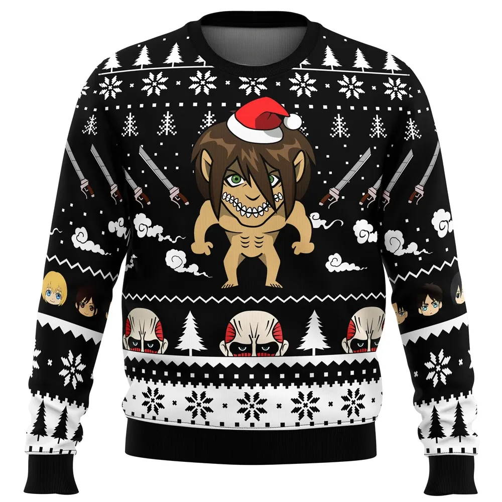 Attack Titan Attack On Titan Ugly Christmas Sweater, Chibi Eren Titan Santa Holiday Sweater, Unisex Anime Xmas Gift for Survey Corps Fans
