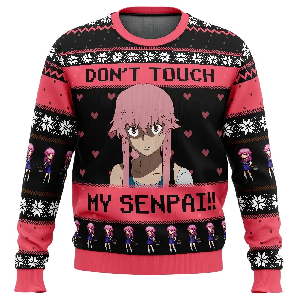 Don't Touch My Senpai Yuno Gasai Future Diary Ugly Christmas Sweater, Mirai Nikki Anime Holiday Sweater, All Over Print Xmas Sweater