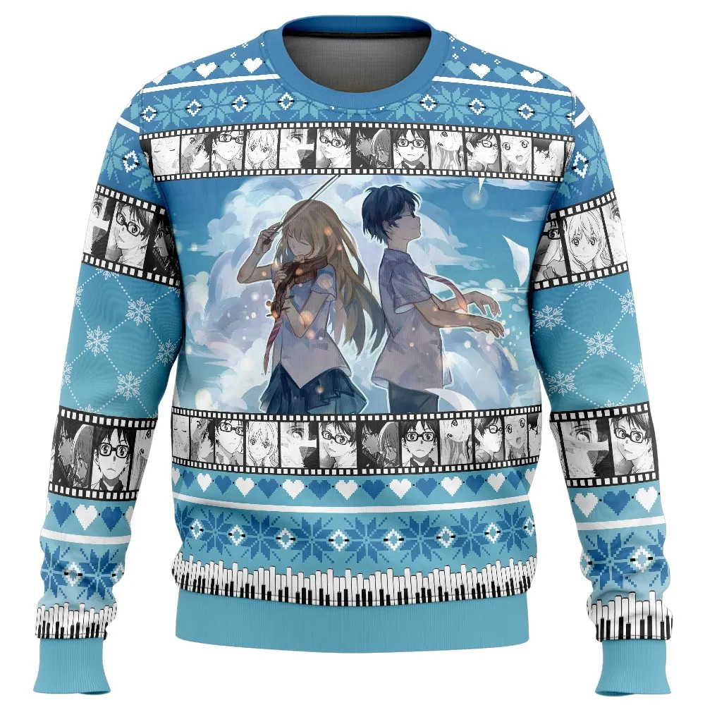 Kousei And Kaori Your Lie In April Ugly Christmas Sweater, Shigatsu wa Kimi no Uso Anime Holiday Sweater, Romance Anime Xmas Gift for Fans