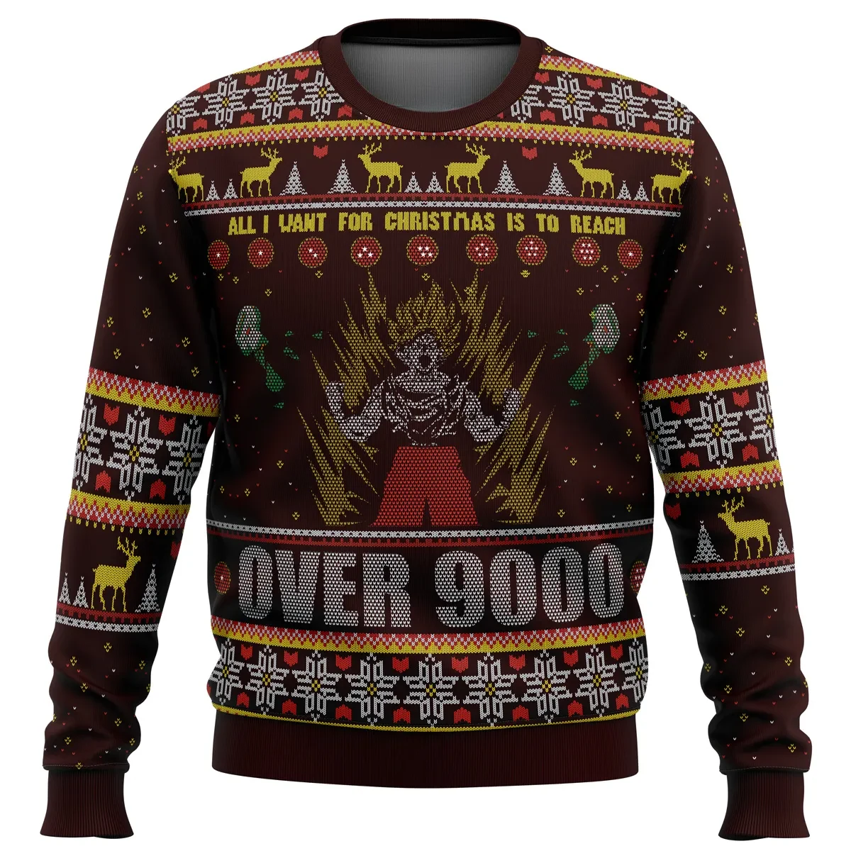 Goku Over 9000 Dragon Ball Z Ugly Christmas Sweater, DBZ Holiday Sweater, Super Saiyan Power Up Unisex Sweatshirt, Anime Xmas Gift
