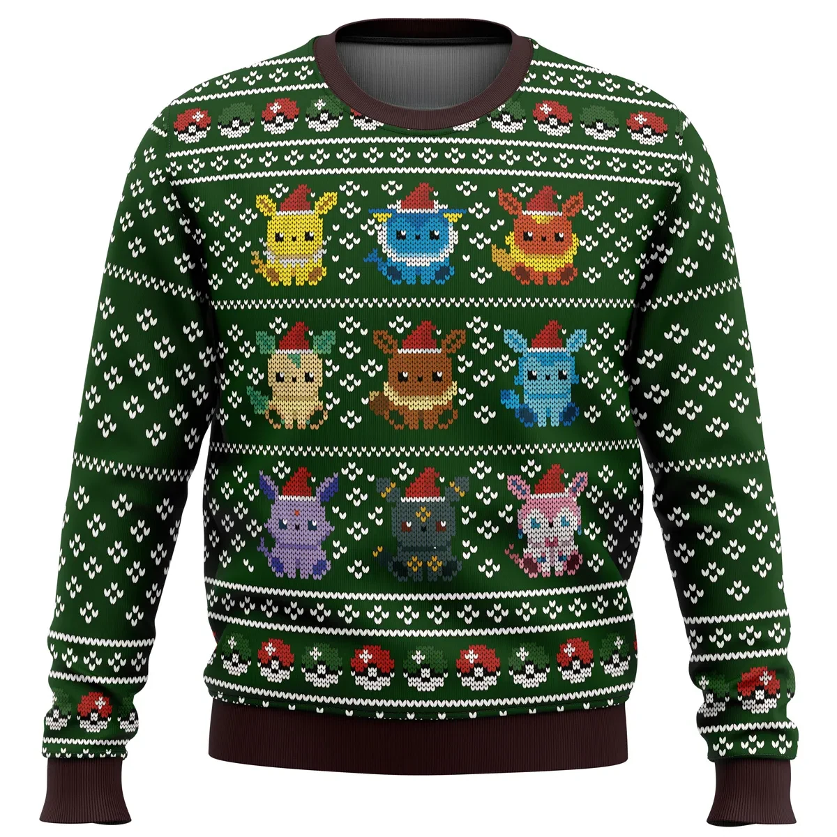 Pokemon Eevee Eeveelutions Ugly Christmas Sweater, Santa Hat Umbreon Sylveon Espeon, Pokemon Holiday Sweater, Gamer Anime Xmas Gift