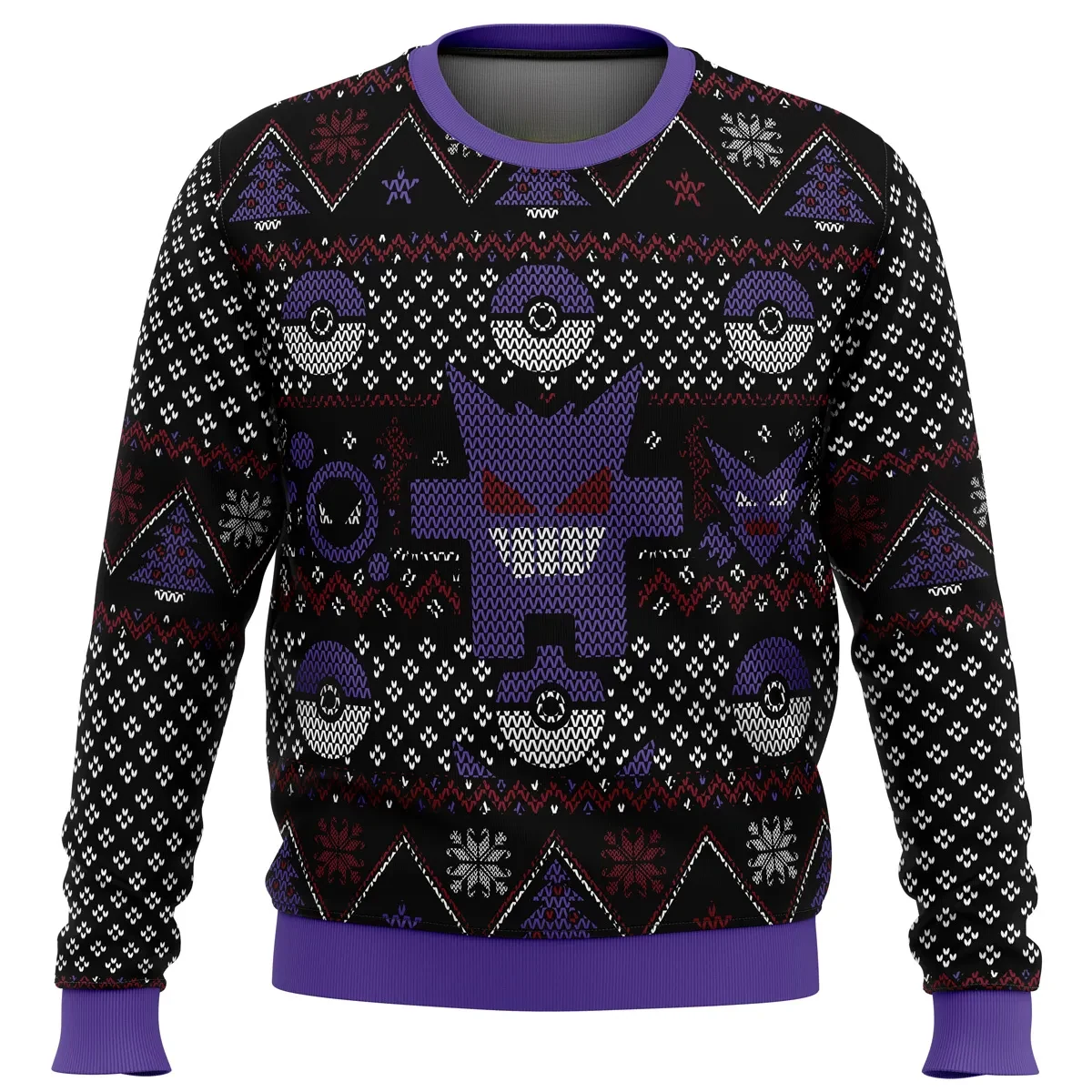 Pokemon Ghosts Gengar Gastly Haunter Ugly Christmas Sweater, Ghost Type Pokemon Holiday Sweater, Gamer Xmas Jumper