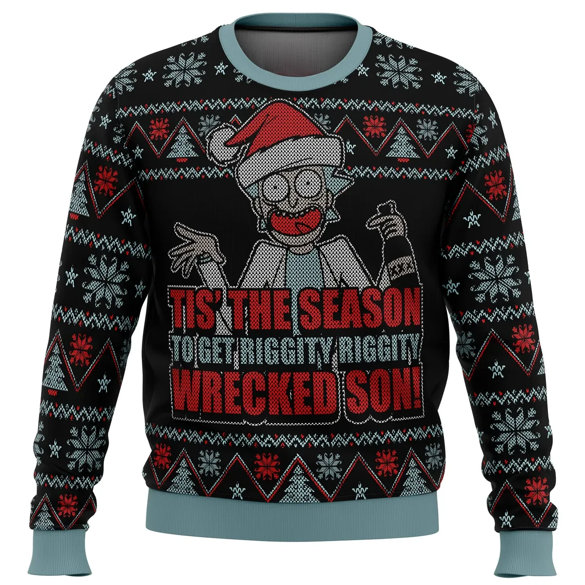 Tis The Season To Get Riggity Riggity Wrecked Son Rick and Morty Ugly Christmas Sweater, Cartoon Holiday Sweater, Xmas Jumper