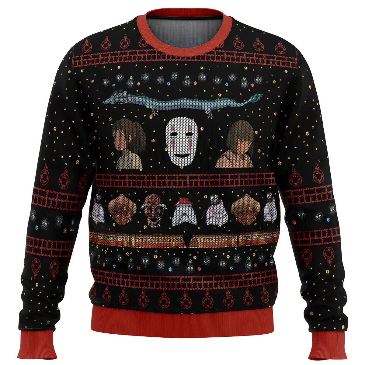 Studio Ghibli No Face Spirited Away Ugly Christmas Sweater, Anime Holiday Sweater, Chihiro Haku Dragon Xmas Gift for Miyazaki Fans