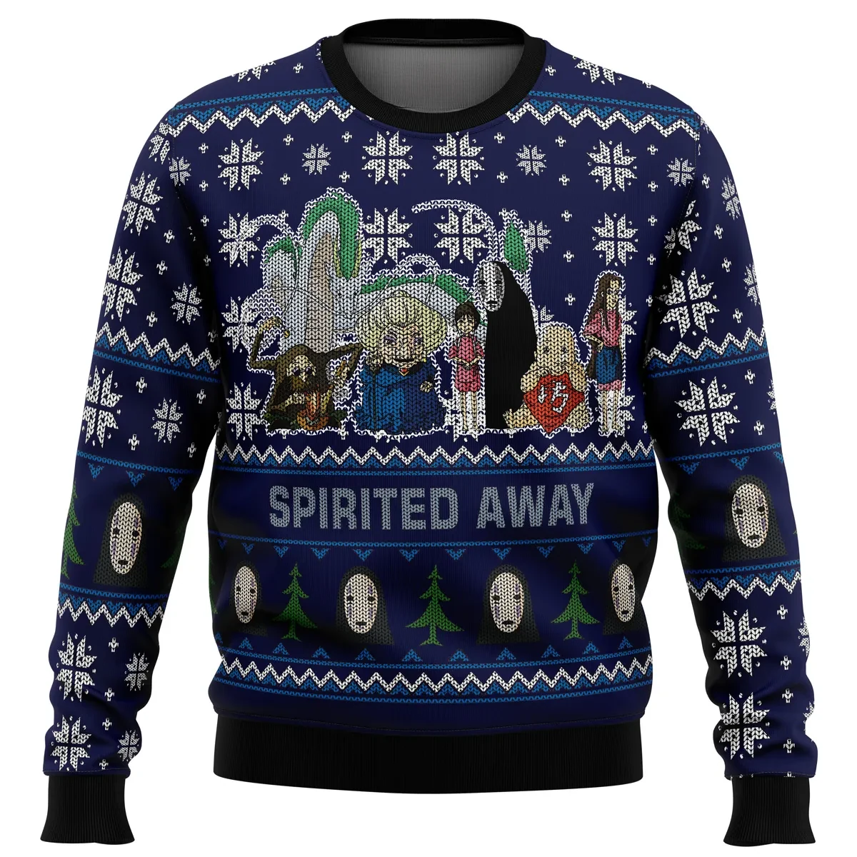 Studio Ghibli Spirited Away Squad Ugly Christmas Sweater, Spirited Away No-Face Haku Chihiro Holiday Sweatshirt, Unisex Anime Xmas Gift