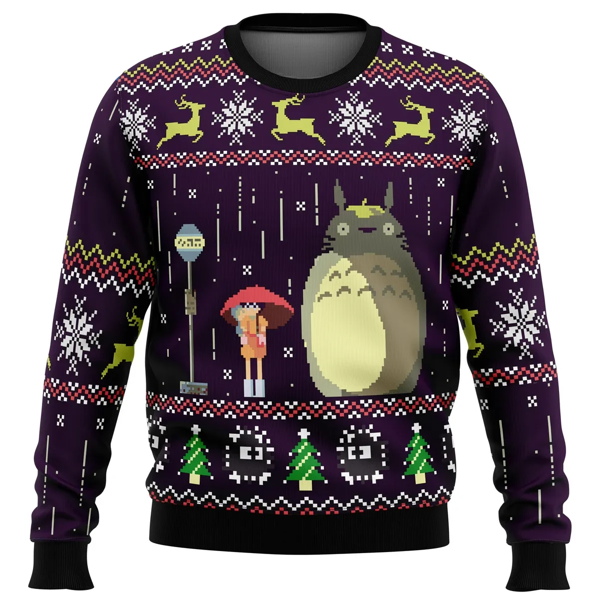 Studio Ghibli Totoro Rain Miyazaki Ugly Christmas Sweater, My Neighbor Totoro Holiday Sweater, Anime Xmas Jumper