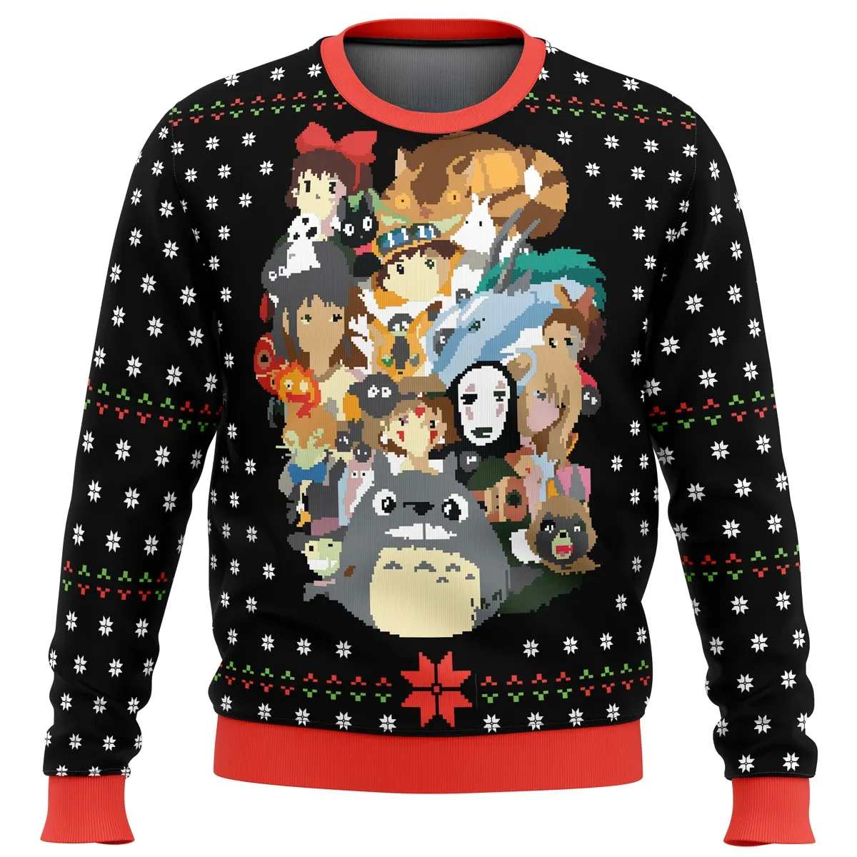 Studio Ghibli Xmas Miyazaki Ugly Christmas Sweater, Totoro Spirited Away No-Face Catbus Holiday Sweater, Anime Xmas Gift for Ghibli Fans