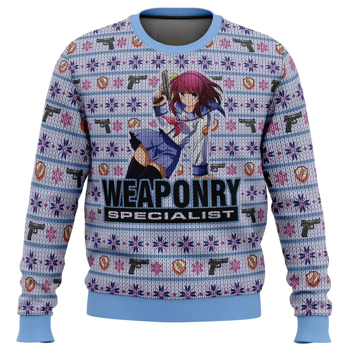 Angel Beats Nakamura Yuri Ugly Christmas Sweater, Weaponry Specialist Holiday Sweater, Lavender Unisex Sweatshirt, Anime Xmas Gift for Otaku Fans