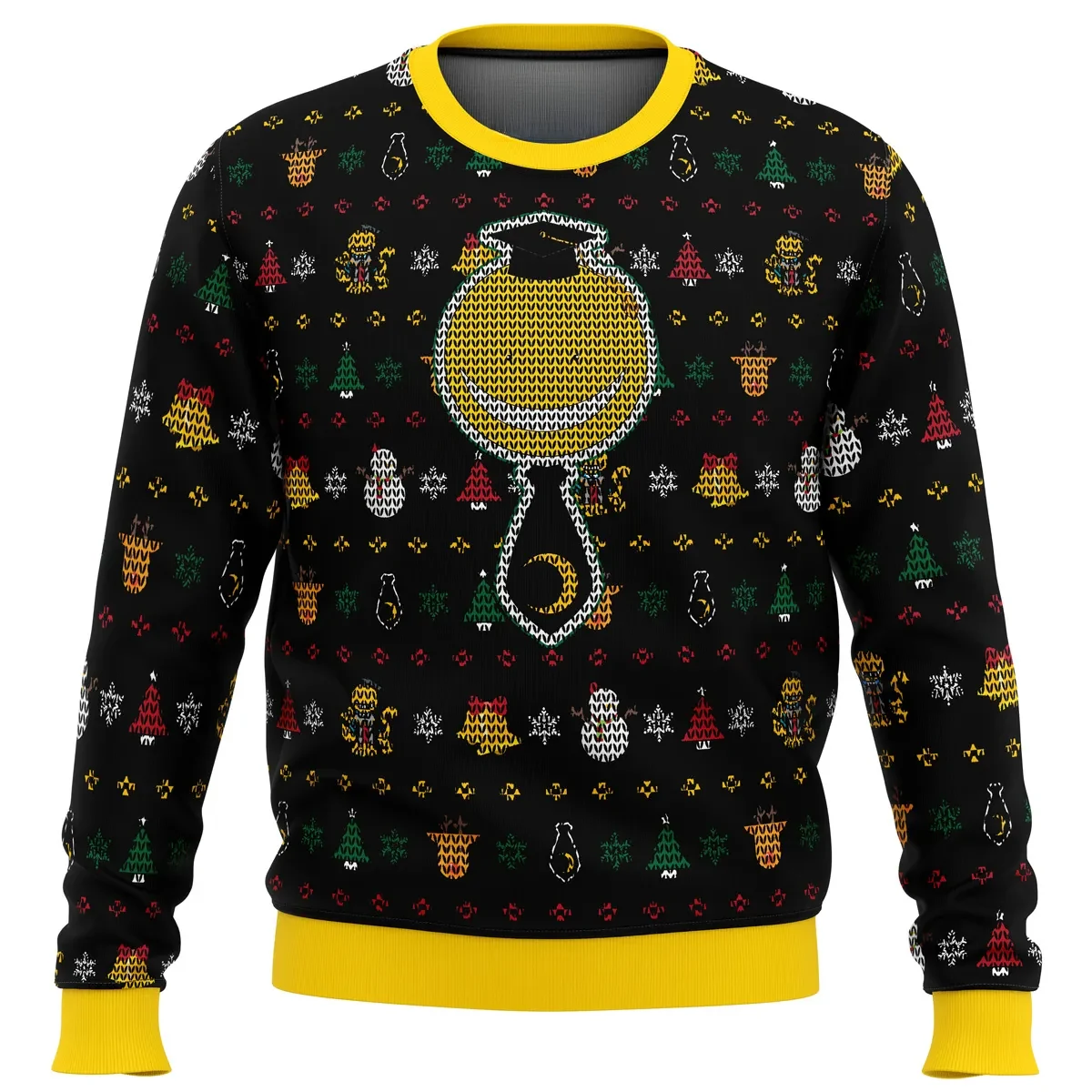 Koro Sensei Assassination Classroom Ugly Christmas Sweater, Smiling Yellow Teacher Anime Holiday Sweater, Unisex All Over Print Xmas Gift