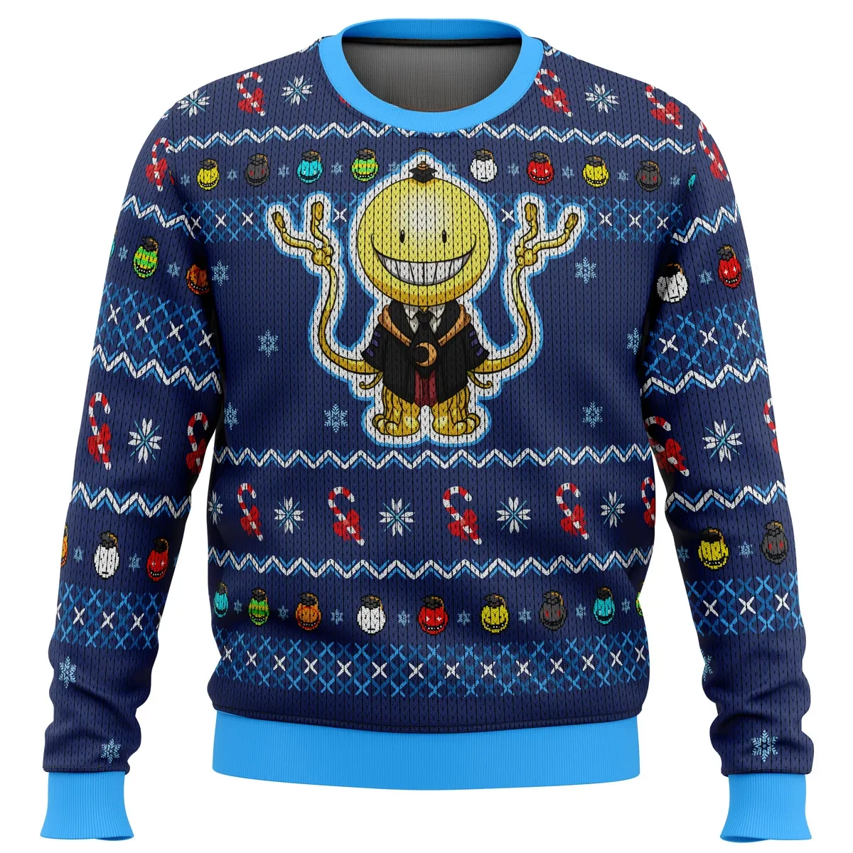 Koro Sensei Tentacles Assassination Classroom Ugly Christmas Sweater, Koro Sensei Anime Holiday Sweater, Unisex All Over Print Xmas Jumper