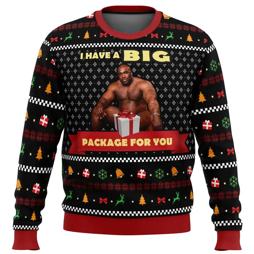Big Package Barry Wood Meme Ugly Christmas Sweater, I Have a Big Package for You, Funny Meme Holiday Sweater, White Elephant Xmas Party Gift