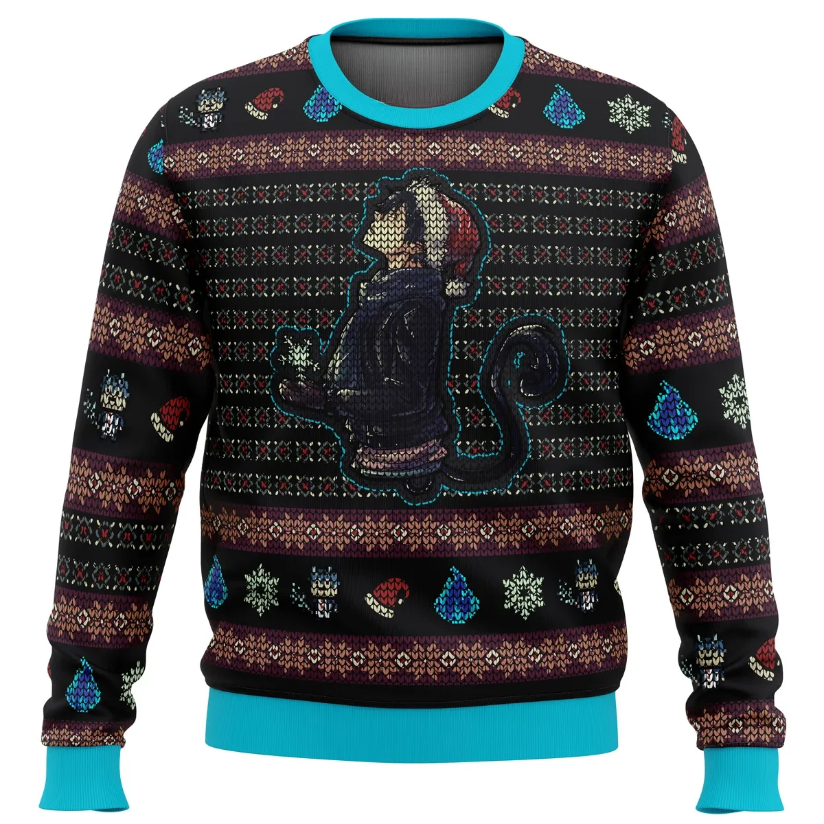 Okumura Rin Blue Exorcist Ugly Christmas Sweater, Rin Okumura Holiday Sweater, Demon Flame Santa Hat Shonen Anime Xmas Gift for Fans