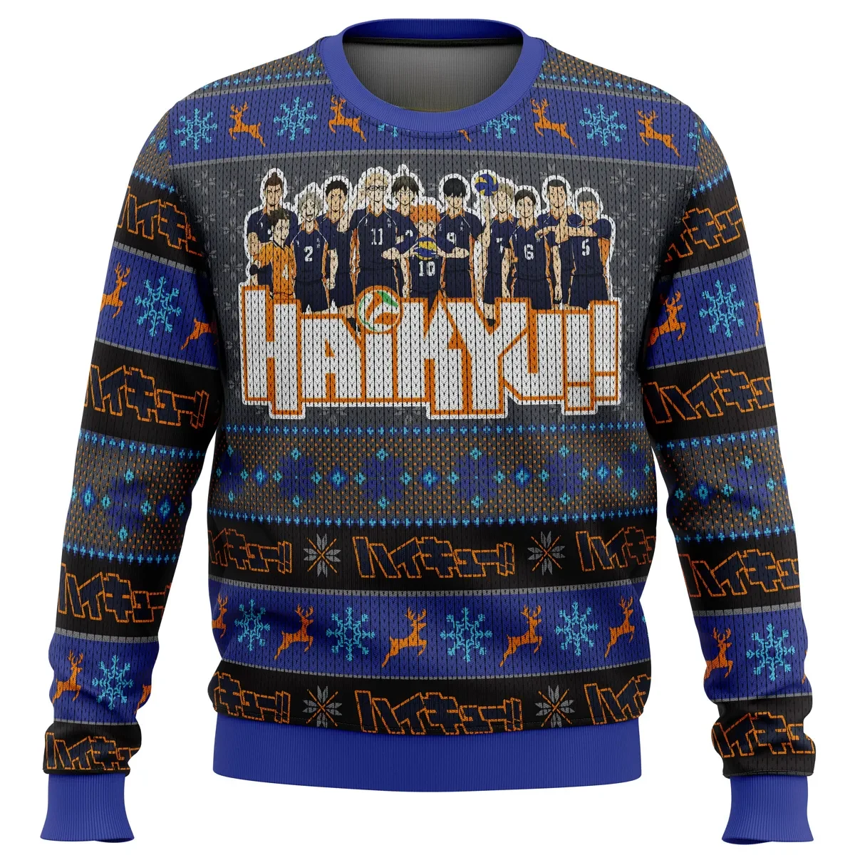 Karasuno High Haikyuu Ugly Christmas Sweater, Haikyu!! Volleyball Team Holiday Sweatshirt, Sports Anime Xmas Party Gift for Fans