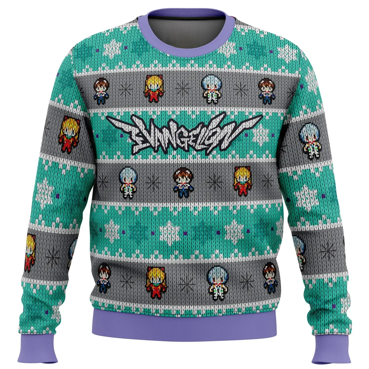Neon Genesis Evangelion Eva Units Ugly Christmas Sweater, Evangelion Holiday Sweater, Chibi Shinji Asuka Rei, Anime Xmas Gift, Unisex Sweatshirt