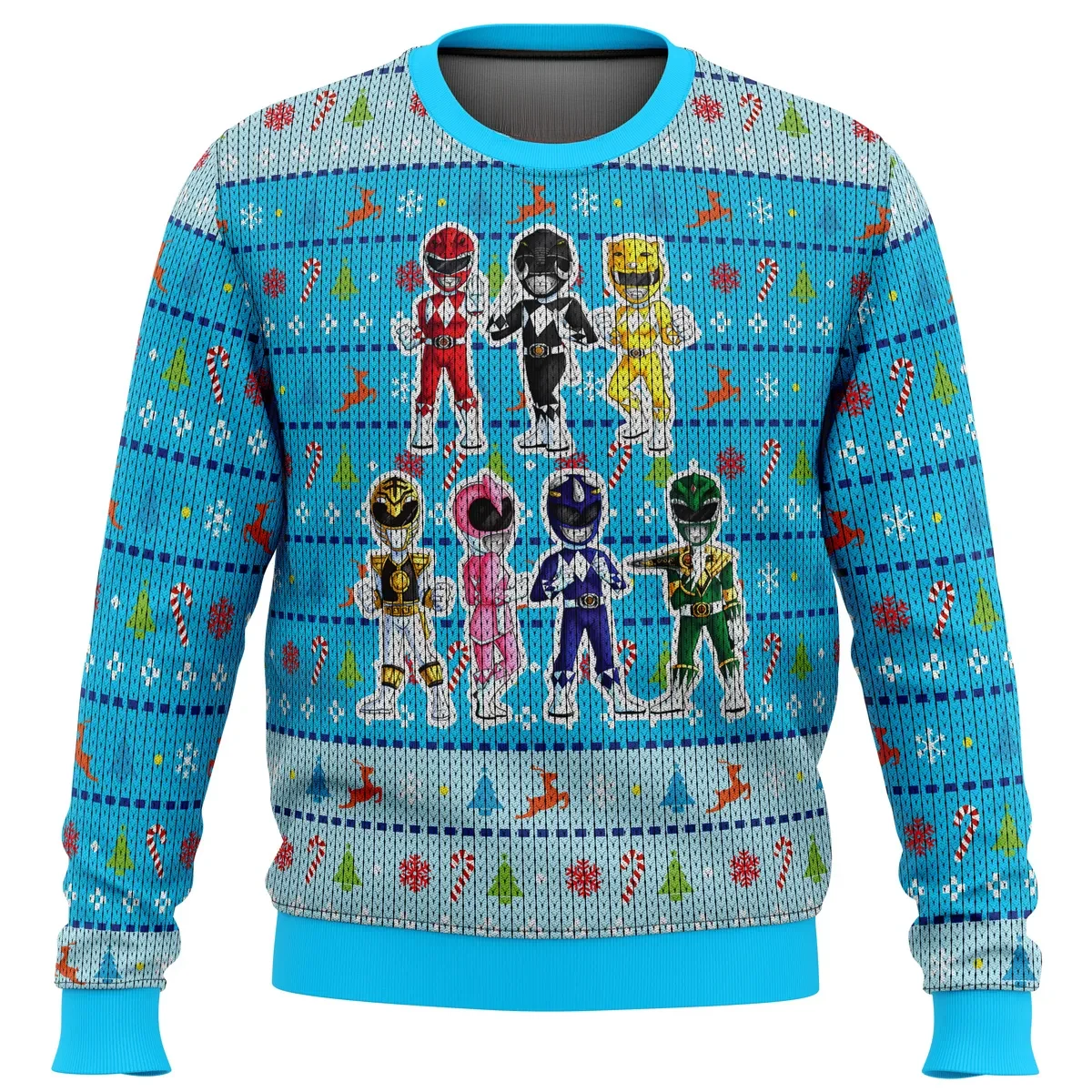 Mighty Morphin Chibis Power Rangers Ugly Christmas Sweater, Power Rangers Holiday Sweater, Retro TV Xmas Gift, Unisex All Over Print Sweatshirt