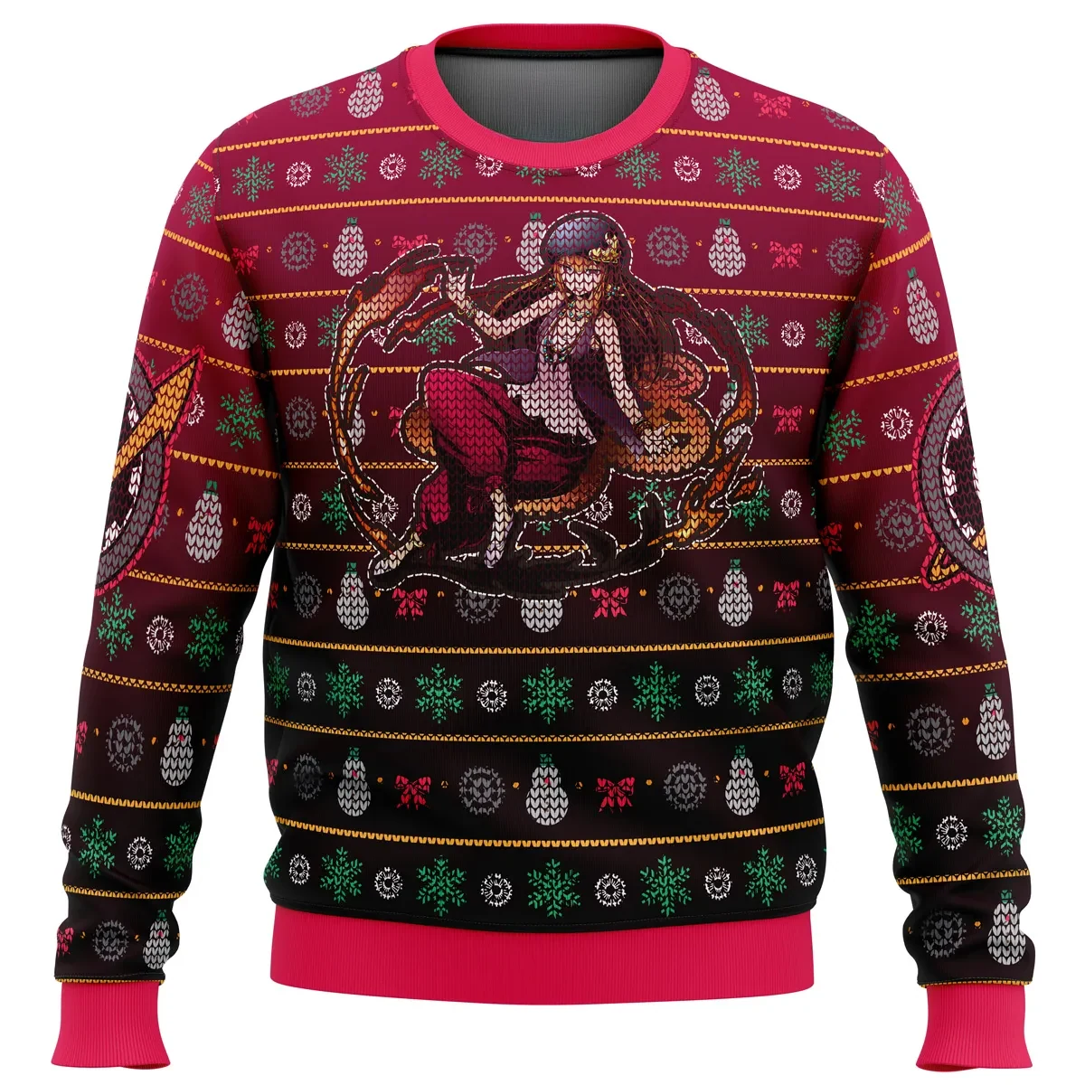 Kurisu Makise Steins Gate Ugly Christmas Sweater, Steins;Gate Anime Holiday Sweater, Red Gradient Snowflake Pattern, Anime Xmas Gift for Otaku