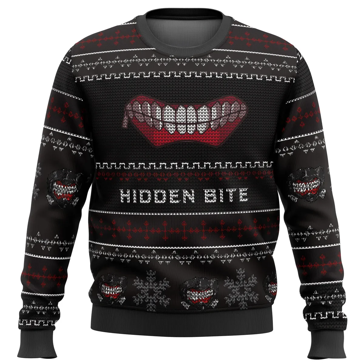 Tokyo Ghoul Hidden Bite Ugly Christmas Sweater, Kaneki Mask Holiday Sweater, Anime Xmas Gift, Dark Unisex All Over Print Pullover