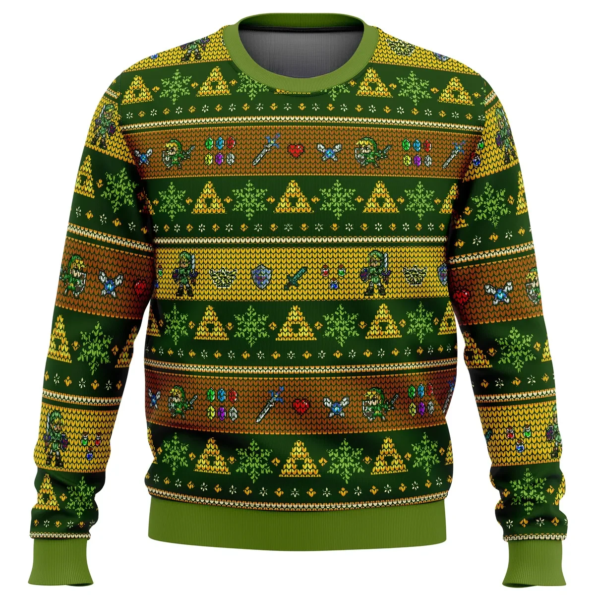 Link Adventure Legend of Zelda Ugly Christmas Sweater, Triforce and Rupee Holiday Sweater, Unisex All Over Print Xmas Sweatshirt, Gamer Gift