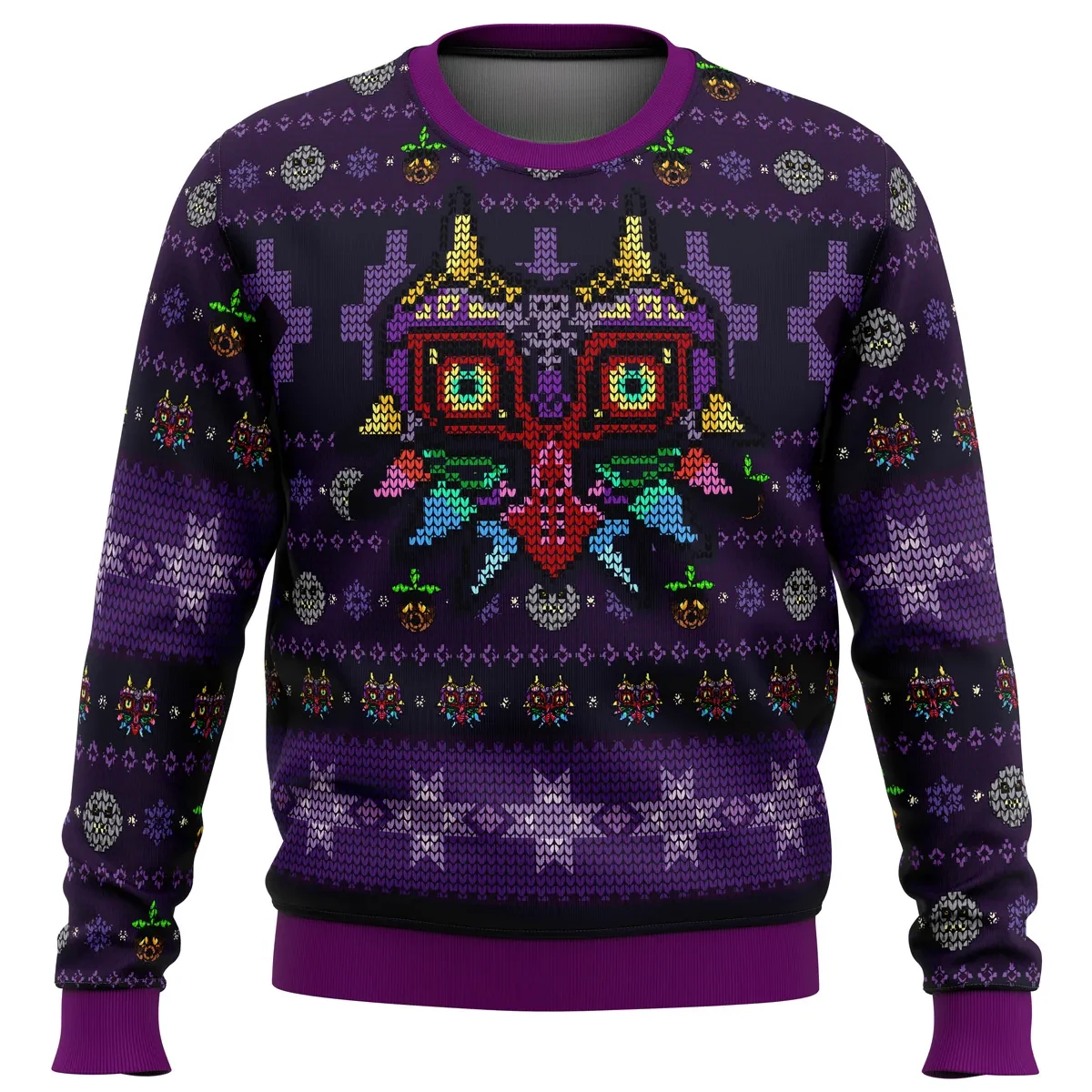 Majora's Mask Seamless Pattern Legend of Zelda Ugly Christmas Sweater, Nintendo Gamer Holiday Sweater, Purple Unisex Pullover, Xmas Gift