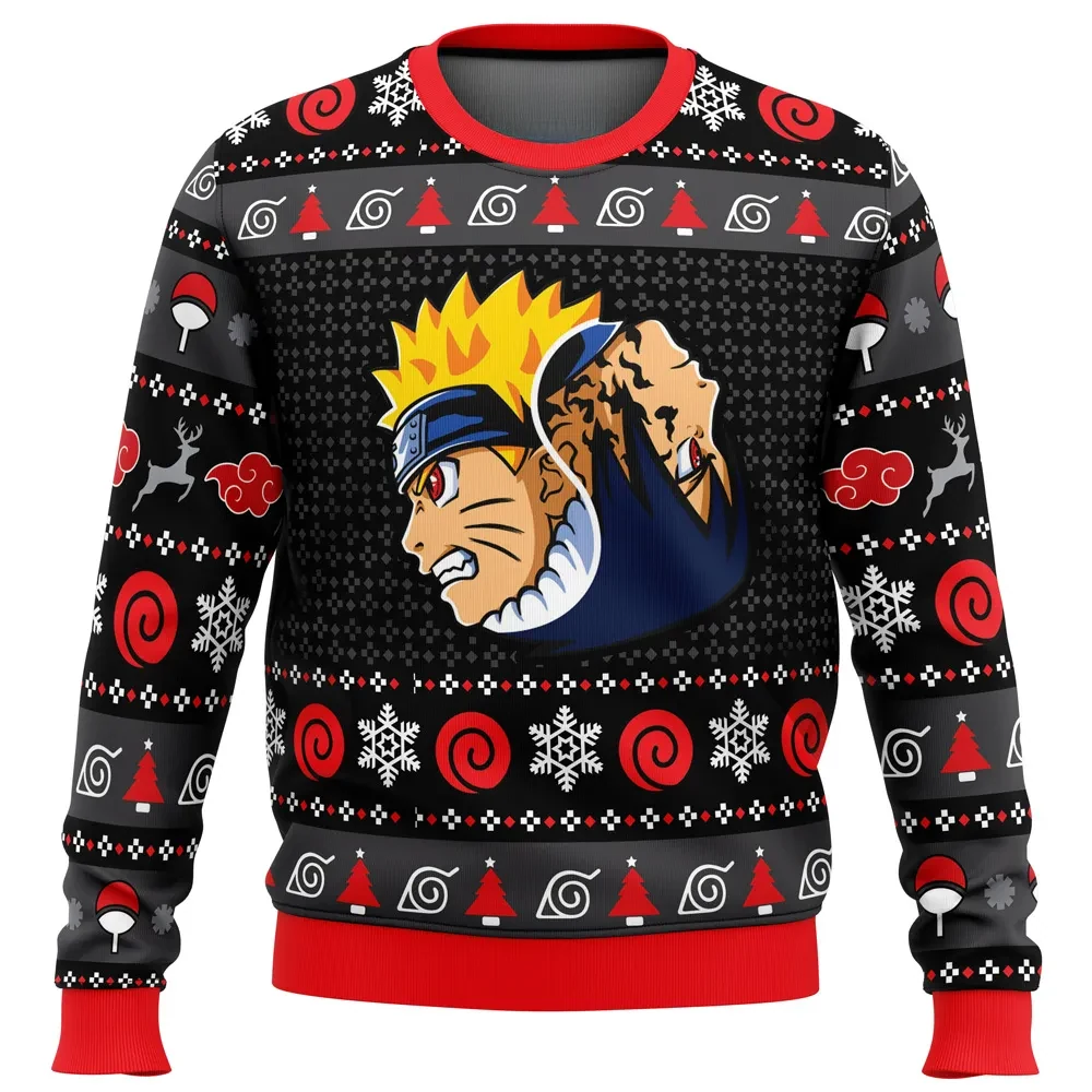 Yin Yang Sasuke Naruto Shippuden Ugly Christmas Sweater, Naruto Holiday Sweater, Anime Xmas Gift, Uzumaki and Uchiha Fan Unisex Pullover