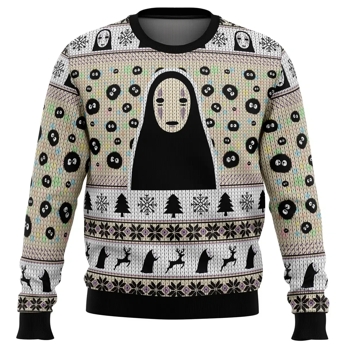 No Face and Soot Sprites Spirited Away Studio Ghibli Ugly Christmas Sweater, Kaonashi Anime Holiday Sweater, Unisex Cozy Xmas Gift