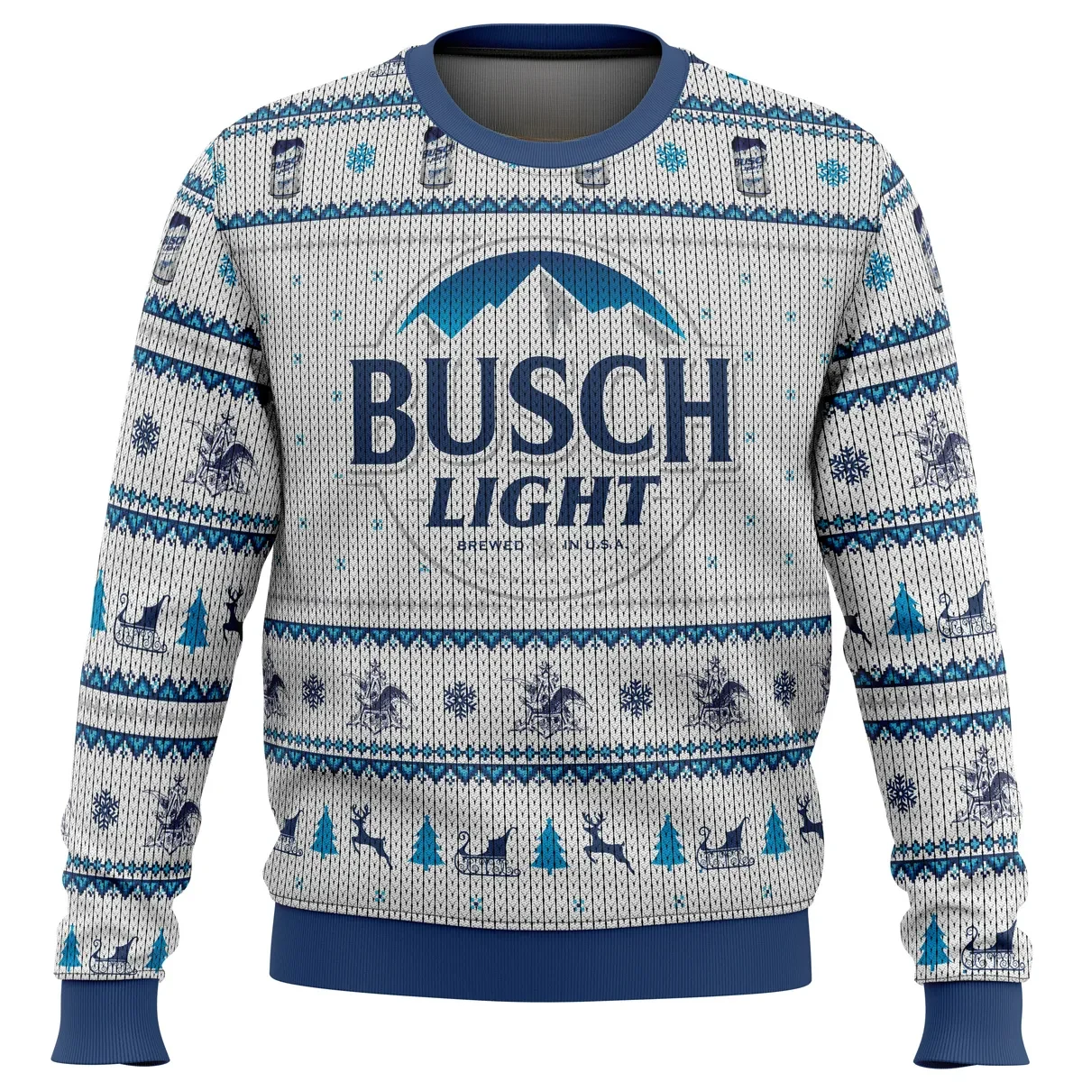 Busch Light Ugly Christmas Sweater, Busch Light Beer Holiday Sweater, Mountain Logo and Reindeer Pattern, Beer Lover Xmas Gift, Unisex Party Top
