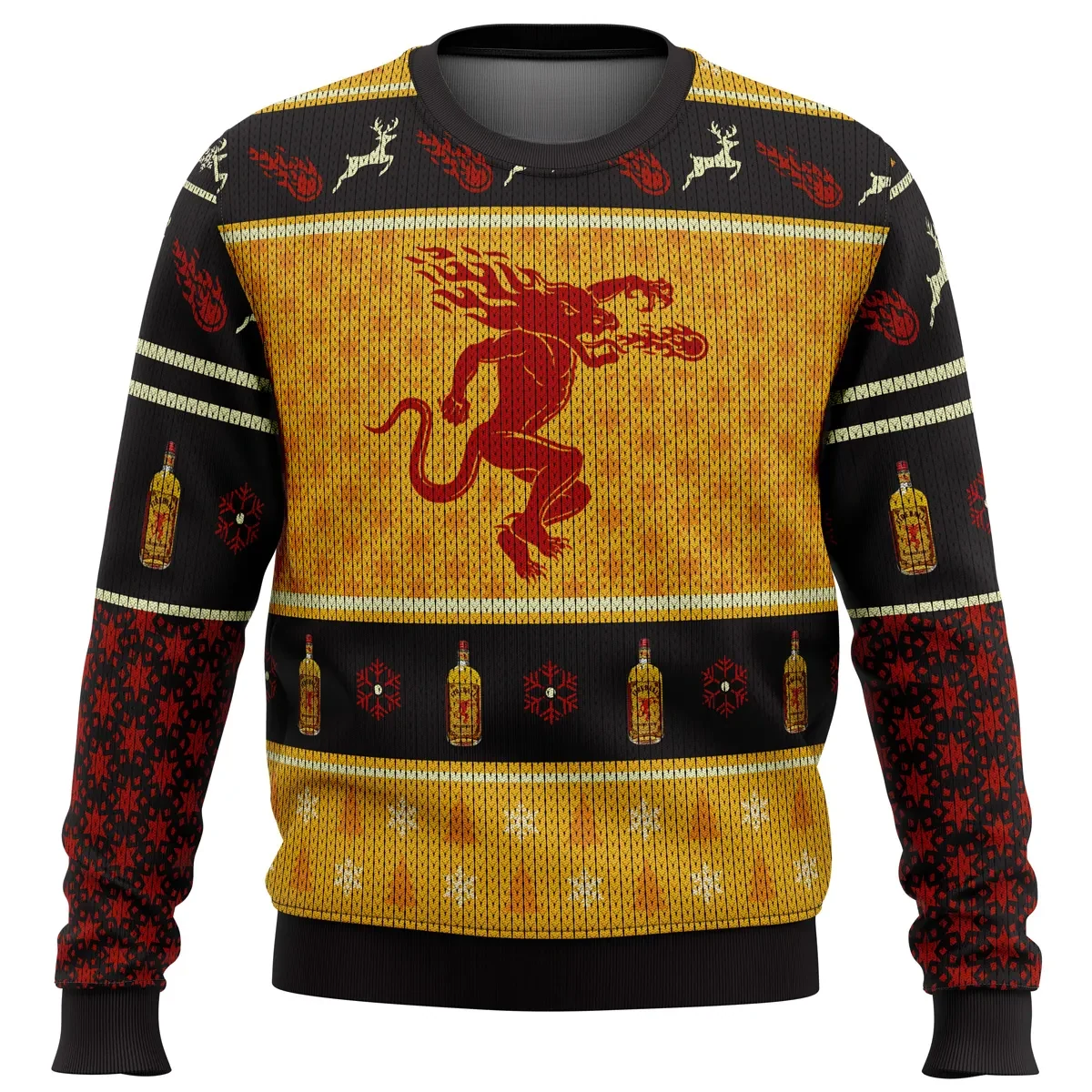 Fireball Cinnamon Whisky Ugly Christmas Sweater, Red Dragon Logo Holiday Sweater, Funny Drinking Xmas Gift for Party Lovers