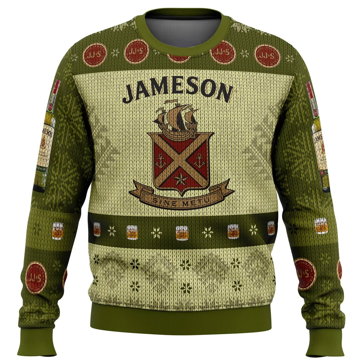 Jameson Irish Whiskey Ugly Christmas Sweater, Whiskey Lover Holiday Sweater, Unisex All Over Print Xmas Sweatshirt, Funny Drinking Party Gift