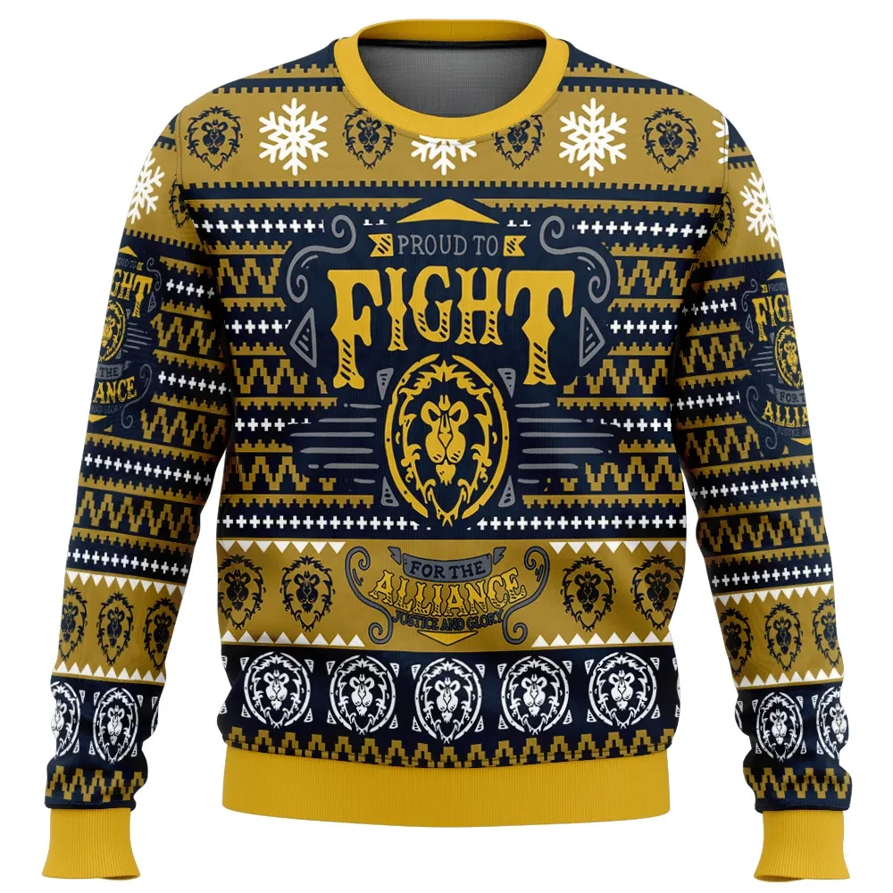 World of Warcraft Proud to Fight for the Alliance Ugly Christmas Sweater, WoW Gamer Holiday Sweater, Unisex Xmas Jumper