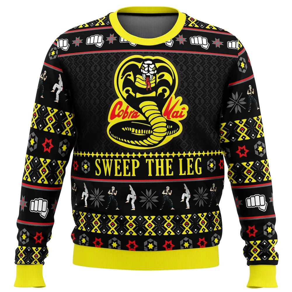 Cobra Kai Sweep The Leg Ugly Christmas Sweater, Karate Kid Holiday Sweater, Snake and Fist Logo Dojo Unisex Sweatshirt, Movie Xmas Gift