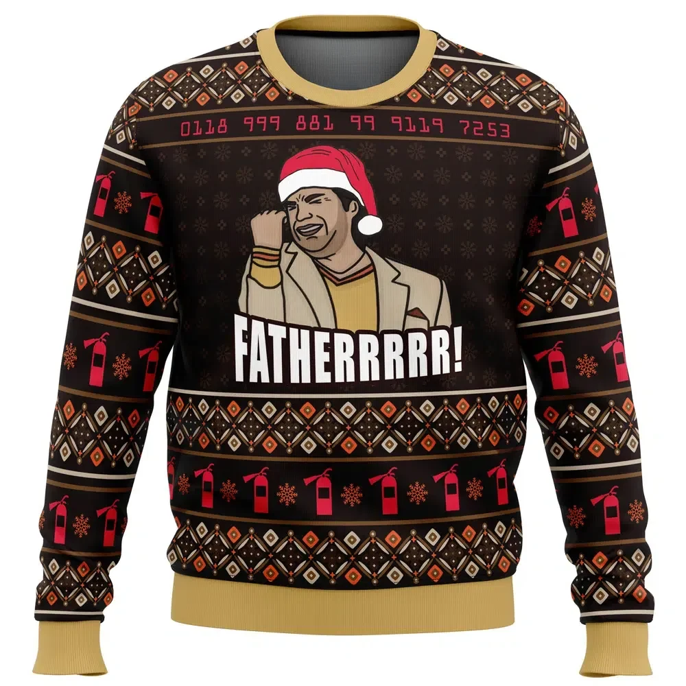 Fatherrrr The IT Crowd Ugly Christmas Sweater, Funny TV Show Holiday Sweater, 0118 999 Emergency Number Sweatshirt, British Comedy Xmas Gift