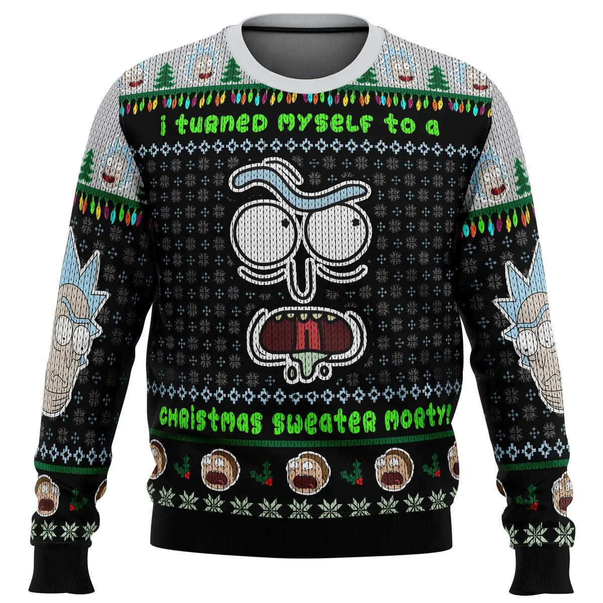I Turned Myself Into A Christmas Sweater Morty, Rick and Morty Ugly Christmas Sweater, Mad Scientist Face Holiday Sweater, Cartoon Xmas Gift