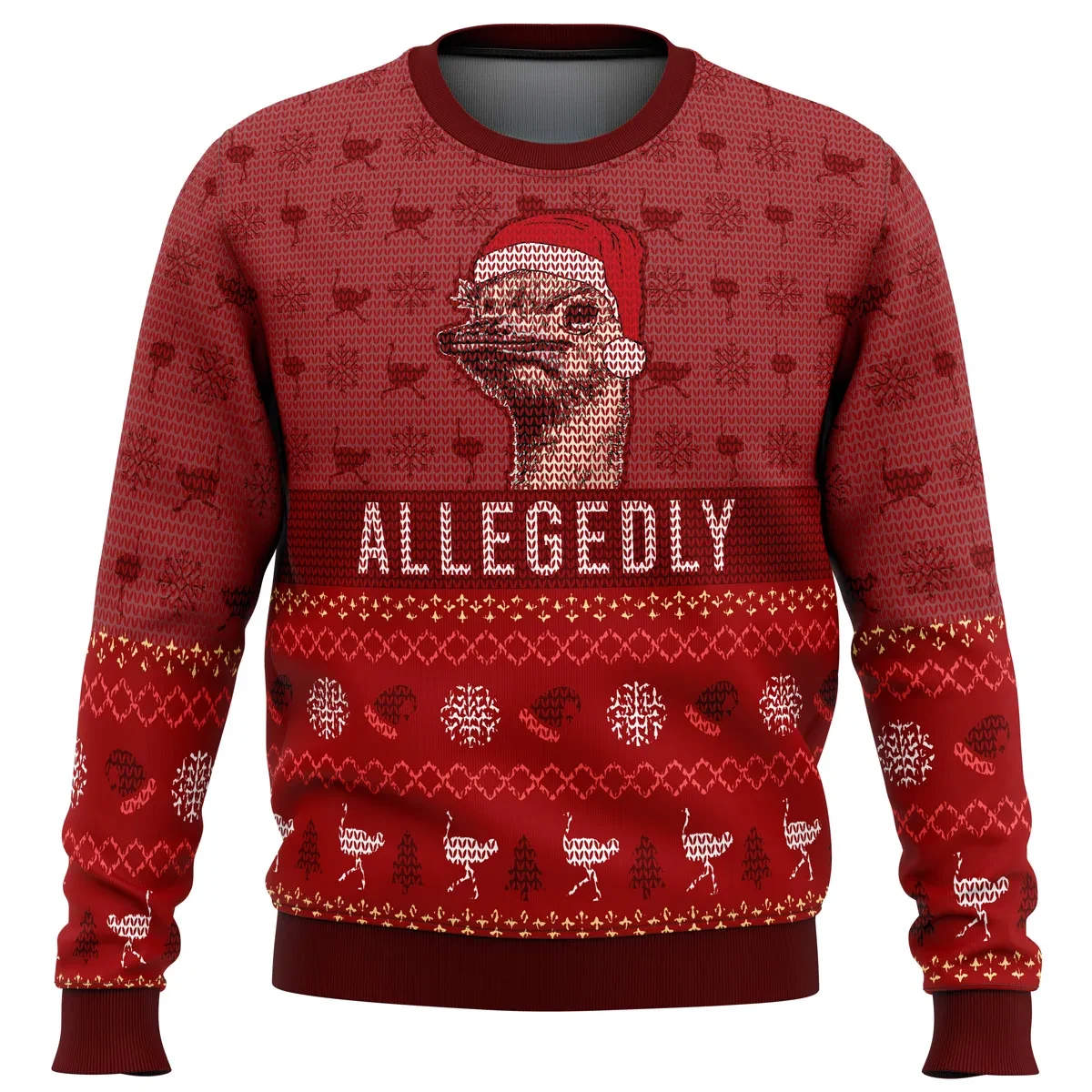Letterkenny Allegedly Ugly Christmas Sweater, Ostrich in Santa Hat Holiday Sweater, Funny TV Show Xmas Gift, Unisex All Over Print Sweatshirt