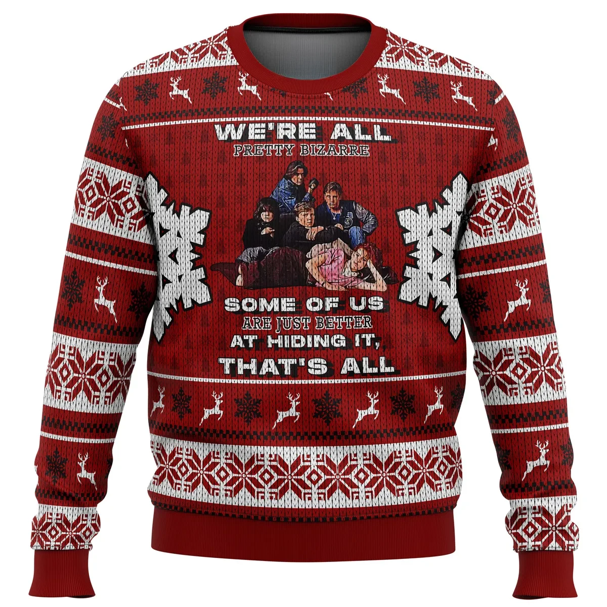 The Breakfast Club Ugly Christmas Sweater, We're All Pretty Bizarre Holiday Sweater, 80s Movie Xmas Gift, Unisex All Over Print Pullover