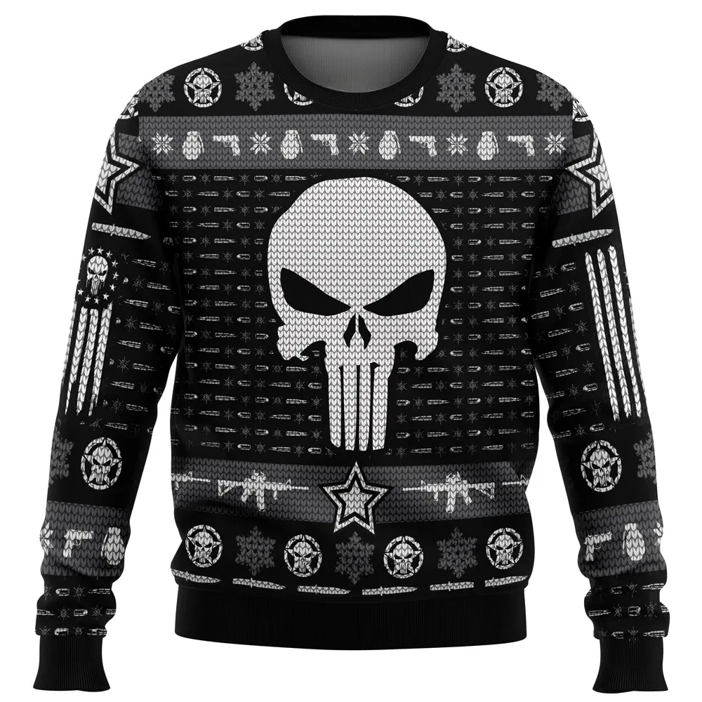The Punisher Marvel Ugly Christmas Sweater, Punisher Skull Holiday Sweater, Unisex All Over Print Xmas Sweatshirt, Superhero Gift for Comic Fans