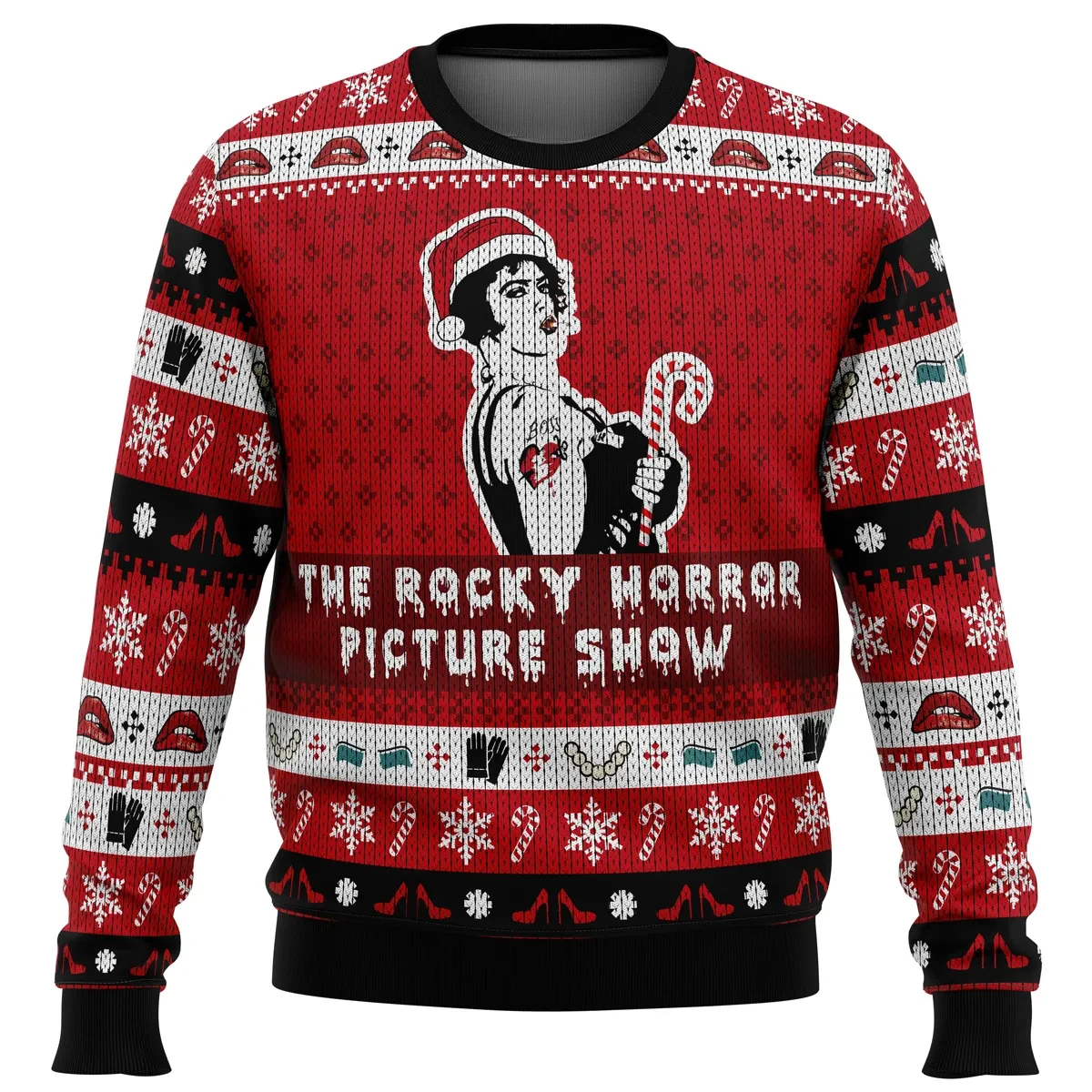 The Rocky Horror Picture Show Ugly Christmas Sweater, Frank-N-Furter Holiday Sweater, Cult Classic Movie Xmas Gift, Unisex All Over Print Top